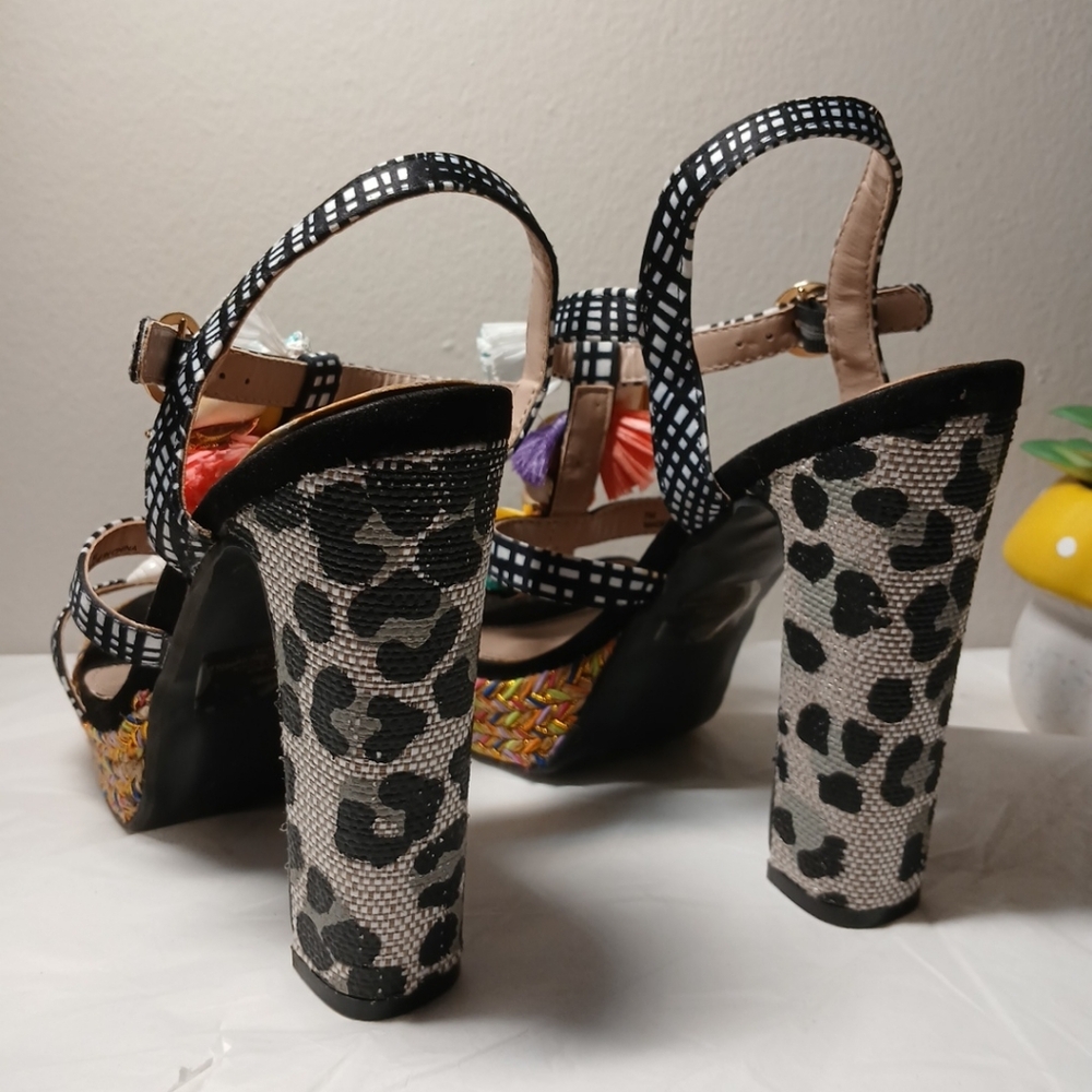 Betsey Johnson Black Multicolor Tassel Platform Heels Shoes Womens Sz 7 EUC Fun - Picture 7 of 13
